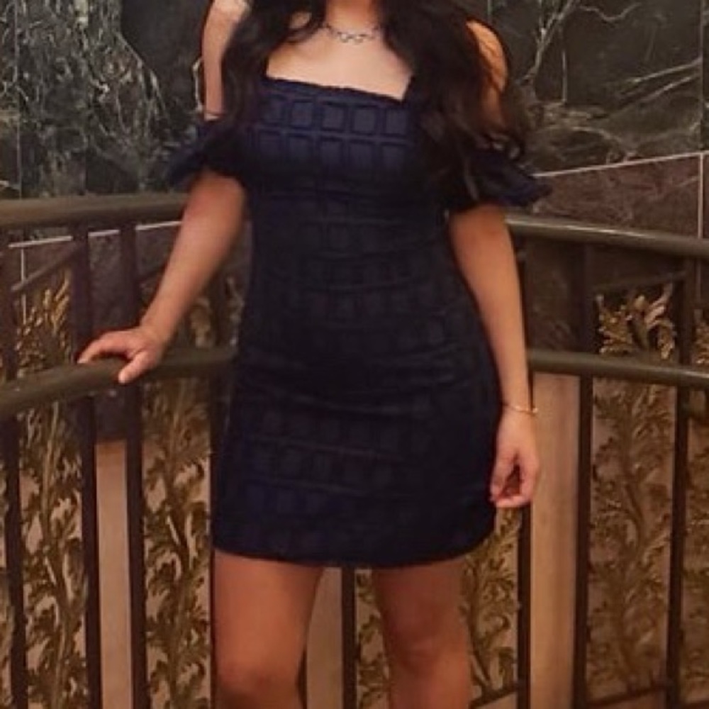 Endless Rose Navy Frayed Textured Dress